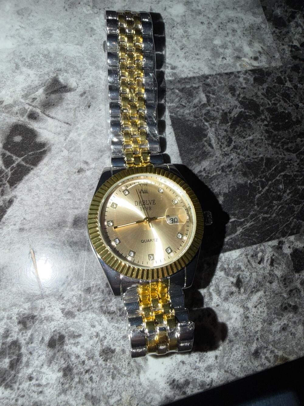 DEBLVE 1898 Two-Tone Gold & Silver Quartz Watch with Crystal Markers